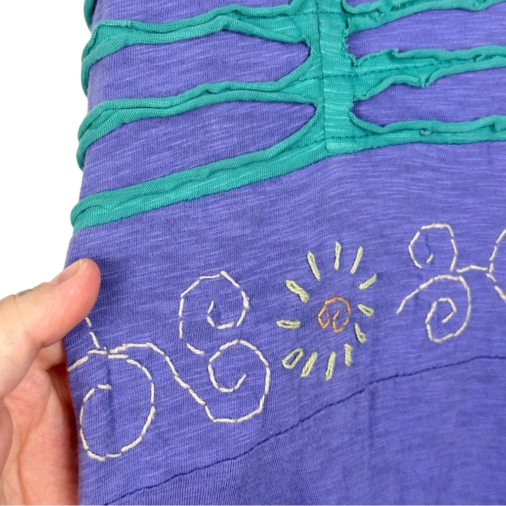 Vintage 90’s Boho Strapless Tie Halter Smocked Embroidered Ruffle Mini Dress L - Picture 5 of 10